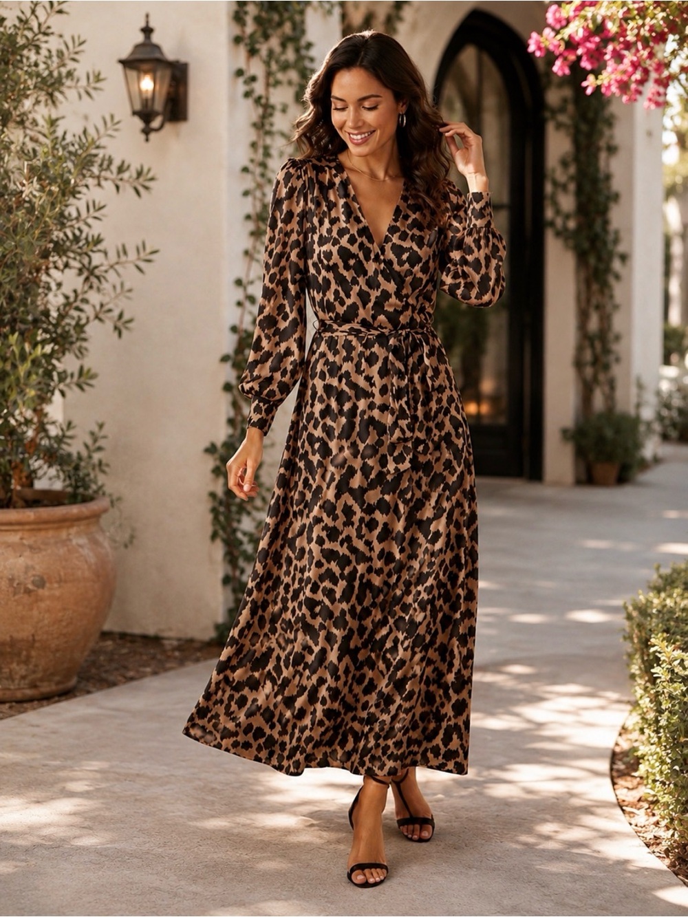 Brooks Brothers Leopard Print Wrap Dress - Black & Tan